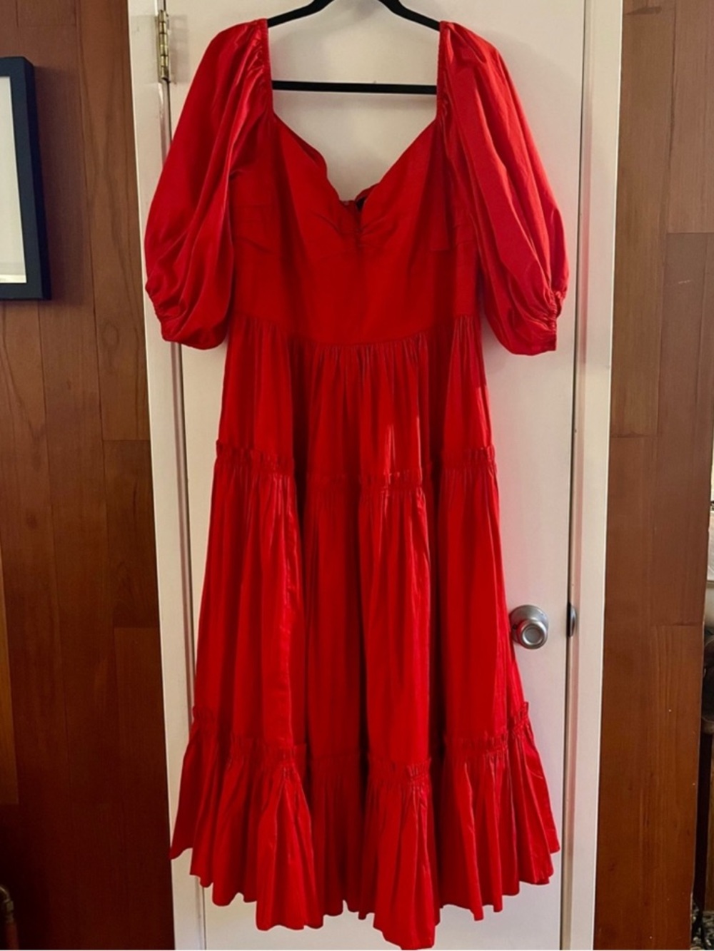 Anthropologie Atsu Size 14 Red Off-The-Shoulder Poplin Midi Dress Scarlet Night - Picture 3 of 7